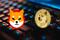 Shiba,Inu,And,Dogecoin,Virtual,Currency,Visuals,On,An,Abstract