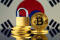 Physical,Version,Of,Bitcoin,,Golden,Padlock,And,South,Korea,Flag.
