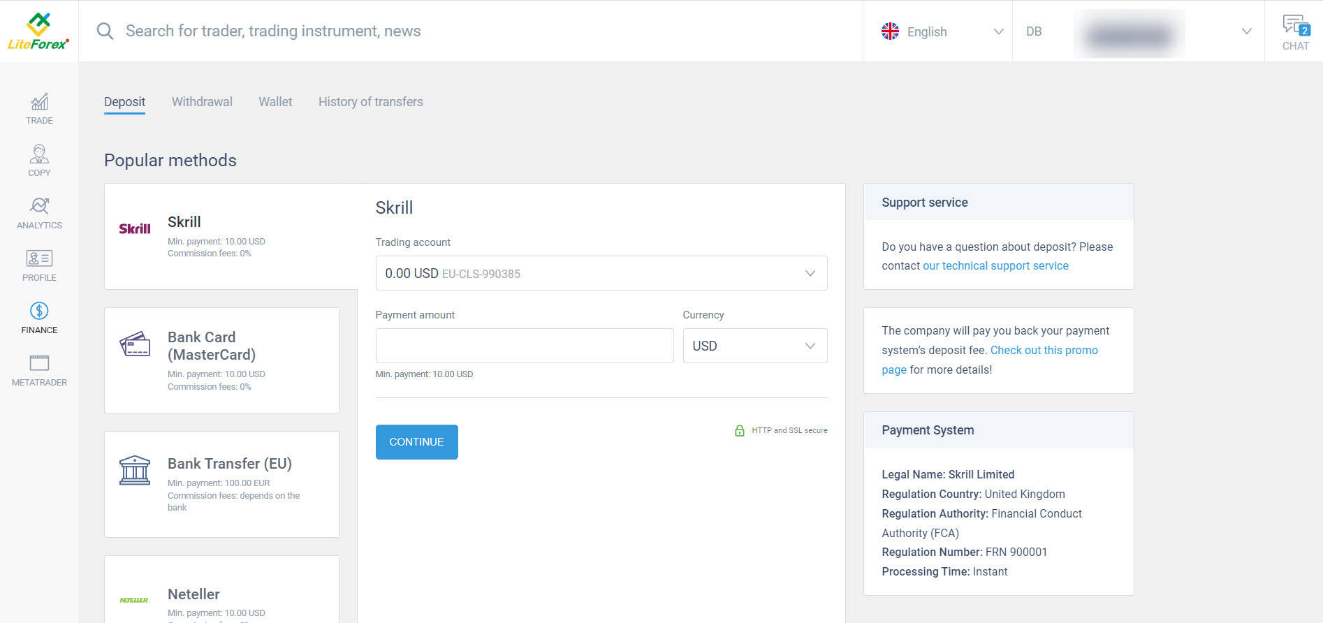 Deposits and Withdrawals within the LiteForex Client Portal