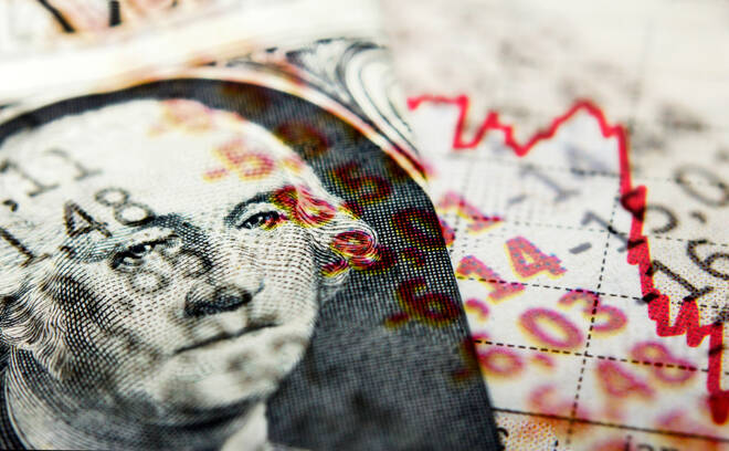 Stock,Market,Graph,And,Dollar,Bill.,Red,Trend,Line,Indicates