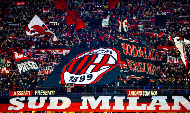 Milan,,Italy-february,19,,2014:,Ac,Milan,Fans,Waving,A,Team