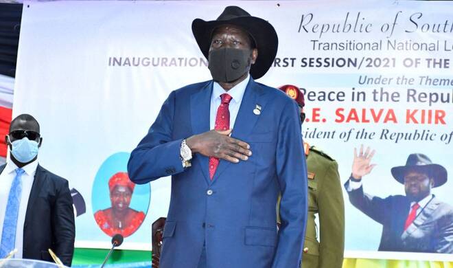 South Sudan's President Salva Kiir is seen at the opening session of parliament in Juba