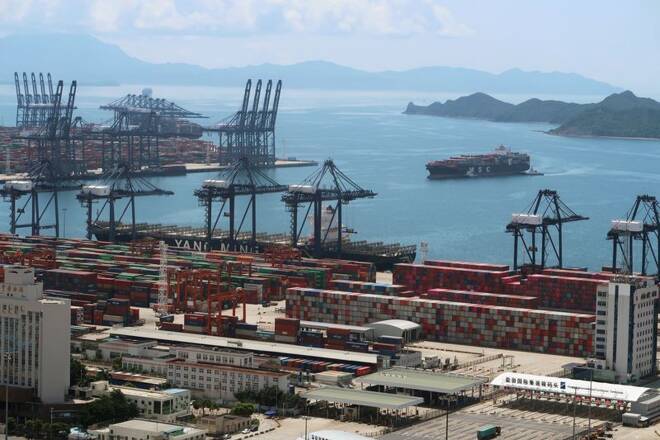 Cargo ship carrying containers is seen near the Yantian port in Shenzhen, following the novel coronavirus disease (COVID-19) outbreak, Guangdong
