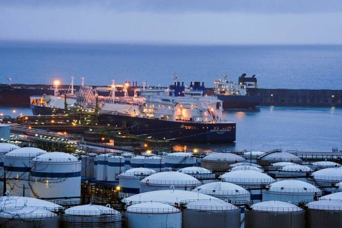 Liquefied natural gas (LNG) carrier Nikolay Urvantsev unloads gas in the port of Bilbao