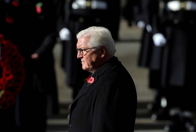 German President Frank-Walter Steinmeier attends a National Service of Remembrance, on Remembrance Sunday at The Cenotaph in Westminster, London