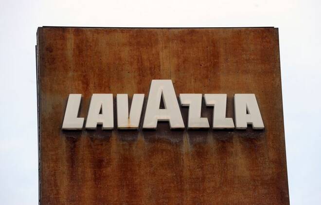 Lavazza's logo is seen in front of the headquater main entrance in Turin