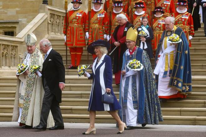 Britain's Prince Charles and Camilla, Duchess of Cornwall, attend Royal Maundy Service in Windsor