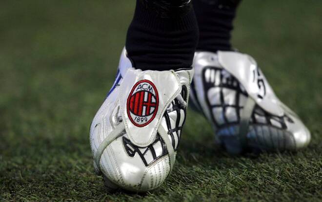 The soccer boots of AC Milan's Beckham are seen during Italian Serie A match against Fiorentina in Milan