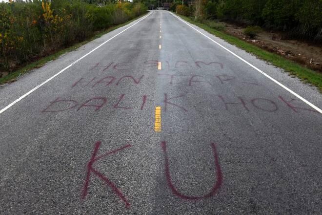 Separatist graffiti is seen on a road near Pattani, one of three southernmost provinces of Thailand where government troops have fought Muslim insurgents since 2004