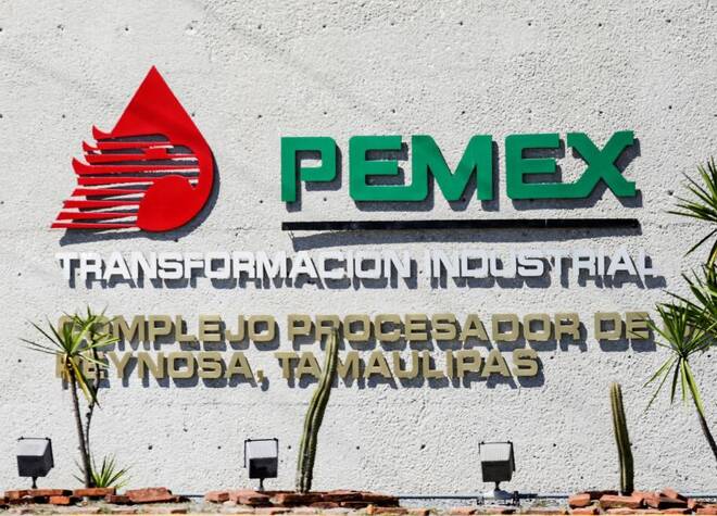 The logo of Mexican oil company Pemex is pictured at Reynosa refinery, in Tamaulipas state
