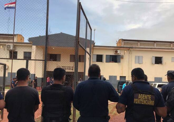 Guards are seen at the border prison in Pedro Juan Caballero