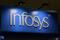 The Infosys logo is seen at the SIBOS banking and financial conference in Toronto