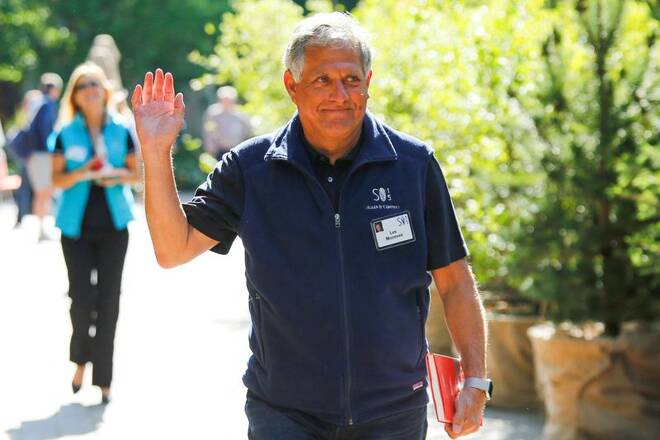 CEO of CBS Corp, Moonves waves on the first day of the annual Allen and Co. media conference in Sun Valley