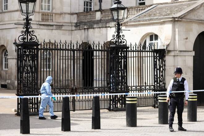 Police close road and arrest man near Downing Street following an incident, in London