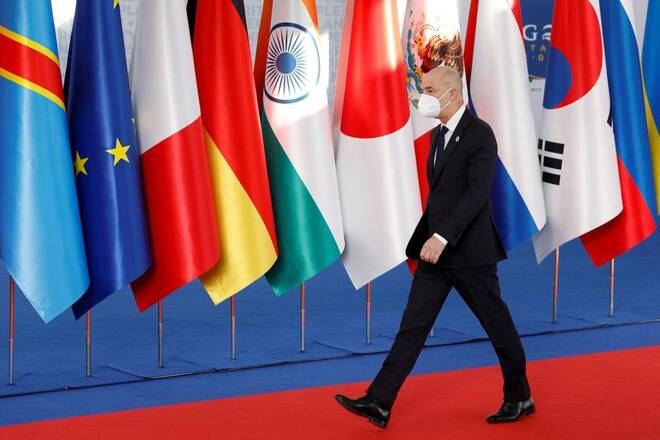 Russian Finance Minister Anton Siluanov arrives for the G20 leaders summit in Rome, Italy October 30, 2021