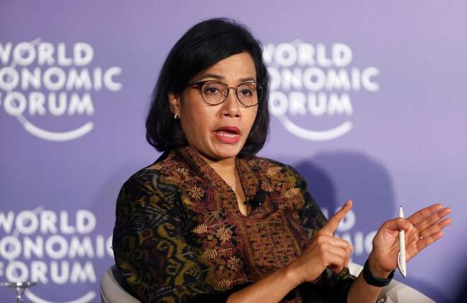 Indonesia's Finance Minister Sri Mulyani Indrawati attends the World Economic Forum on ASEAN at the Convention Center in Hanoi