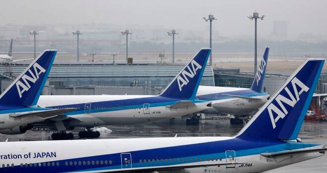 All Nippon Airways' planes are seen at Haneda airport in Tokyo