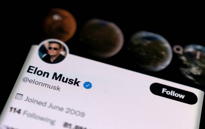 A photo illustration shows Elon Musk's twitter account