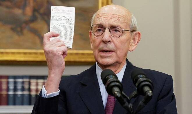 U.S. President Joe Biden and Supreme Court Justice Stephen Breyer discuss Breyer's pending retirement in Washington