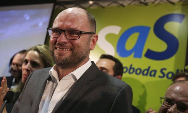 Richard Sulik, a leader of SaS party, smiles during a news conference after the results of the country's parliamentary election in Bratislava