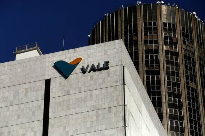 A view shows the company logo of Brazilian mining company Vale SA at its headquarters in downtown Rio de Janeiro