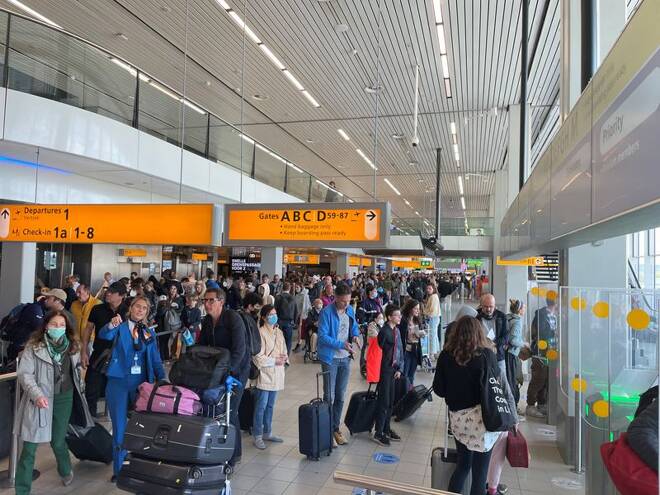 FILE PGOTO: Long lines of waiting travellers at Amsterdam Schiphol Airport due to unannounced strike