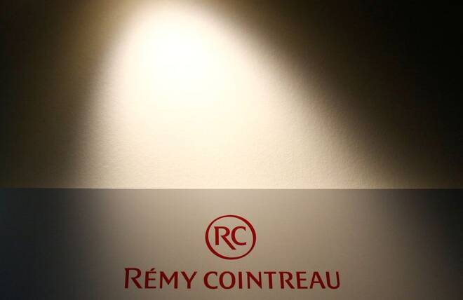 The logo of Remy Cointreau SA is pictured in the Cointreau distillery in Saint-Barthelemy-d'Anjou near Angers