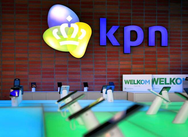 The KPN logo is seen at the telecoms company's headquarters in Rotterdam