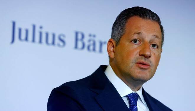 CEO Collardi of Swiss private bank Julius Baer addresses news conference in Zurich