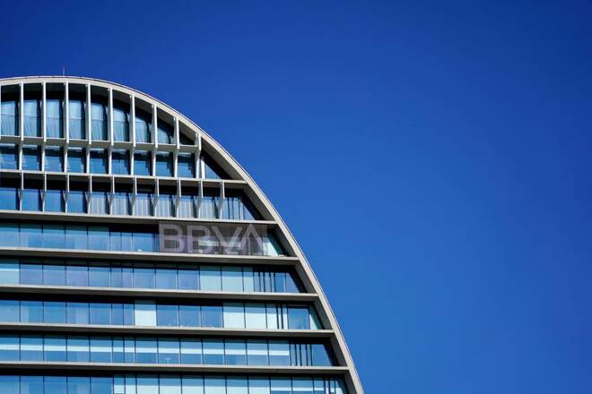 A view shows the Spanish bank BBVA's headquarters, in Madrid