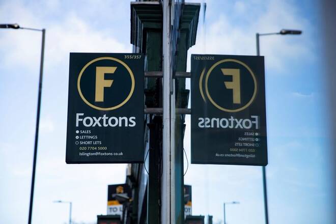 A signage is seen outside a branch of Foxtons estate agents in Islington, London