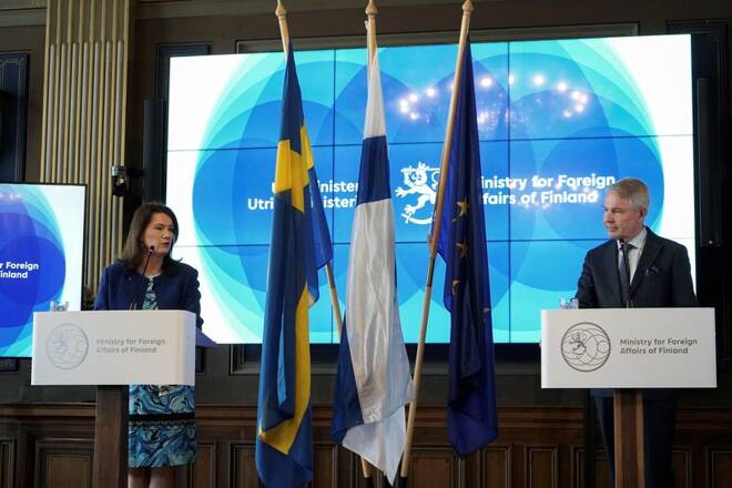 Swedish and Finnish Foreign Ministers attend a news conference in Helsinki