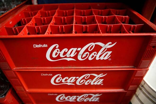 Empty Coca-Cola cases are seen at a food stall on the street in Caracas