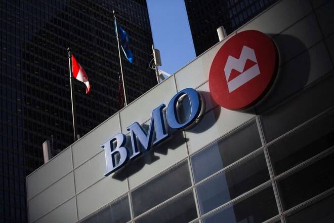 The logo for the Bank of Montreal is seen at its branch in Toronto