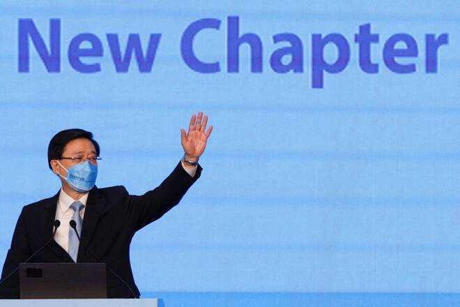 Hong Kong sole Chief Executive candidate John Lee holds a campaign rally, in Hong Kong
