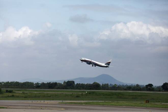 An Arik airline flight takes off from the domestic wing of the Nnamdi Azikiwe International Airport in Abuja