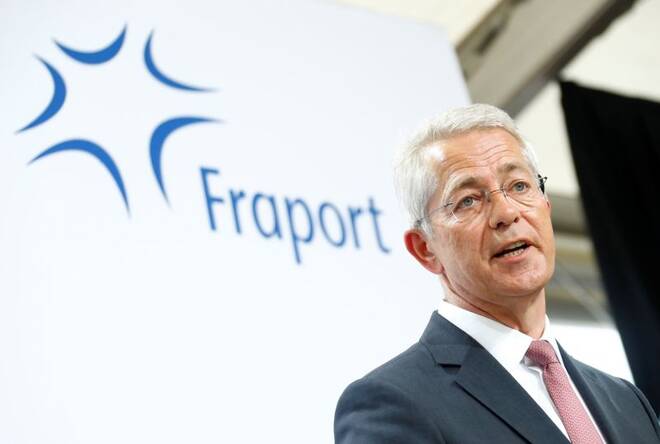 Stefan Schulte, Chairman of the Executive Board of Fraport AG speaks during a groundbreaking ceremony for the new terminal 3 of Frankfurt Airport in Frankfurt