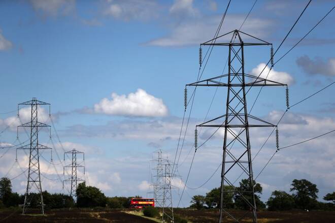 Electricity pylons are seen in London