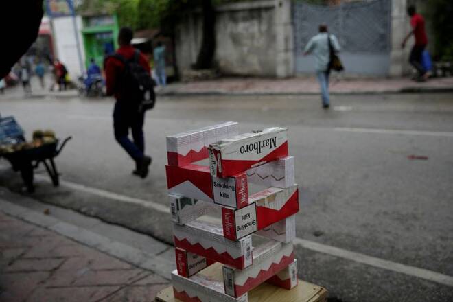 Packages of Marlboro cigarettes are displayed for sale at a street stand in Port-au-Prince