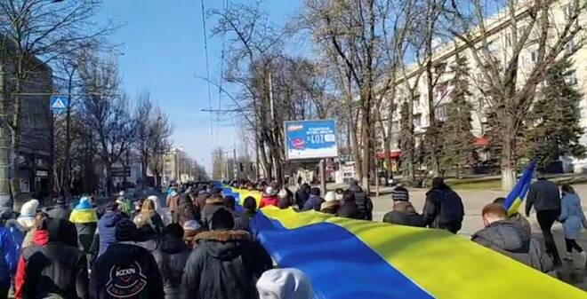 People protest amid Russia's invasion of Ukraine, in Kherson