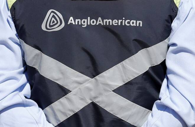 Logo of Anglo American is seen on a jacket of an employee of the Los Bronces copper mine on the outskirts of Santiago