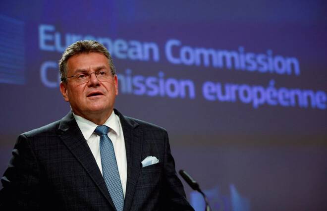 EU Commission Vice-President for Interinstitutional Relations Sefcovic holds news cofnerence, in Brussels