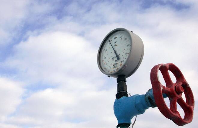 A pressure gauge is pictured at a Ukrainian gas compressor station in the village of Boyarka