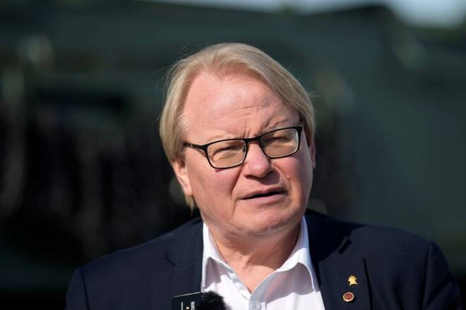 Swedish Defence Minister Peter Hultqvist visits military base in Adazi