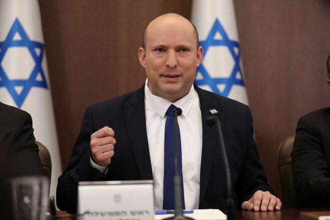 Israeli Prime Minister Naftali Bennett attends a cabinet meeting at the Prime Minister's office in Jerusalem
