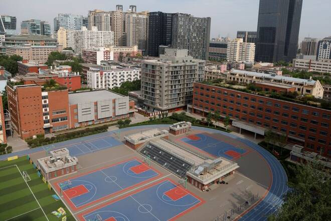 The sports field of a Chinese high school with an international students department is pictured as it is closed amid the coronavirus disease (COVID-19) outbreak in Beijing