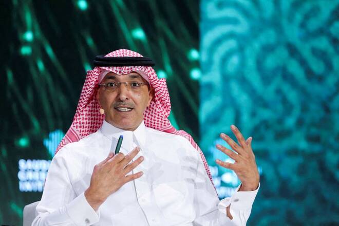 Saudi Minister of Finance Mohammed al-Jadaan speaks during a forum in Riyadh