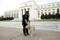 Police patrols with his dog at the Federal Reserve in Washington