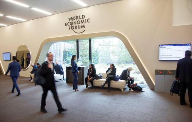 Participants are seen at the congress hall, the venue of the World Economic Forum in Davos