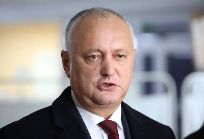 Igor Dodon, Moldova's President and presidential candidate, speaks to the media at a polling station during the second round of a presidential election in Chisinau